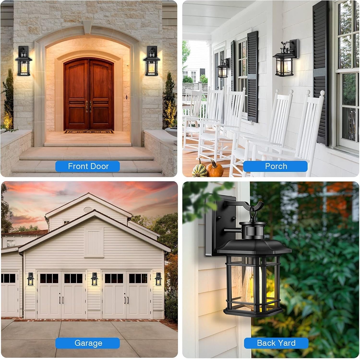 Modern Outdoor Wall Light with Motion Sensor, Waterproof Porch Lamp, Black