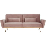 Pink Velvet Sofa Bed Modern 3 Seater Gold Legs Flared Arm Stylish Couch