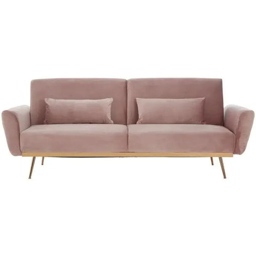 Pink Velvet Sofa Bed Modern 3 Seater Gold Legs Flared Arm Stylish Couch