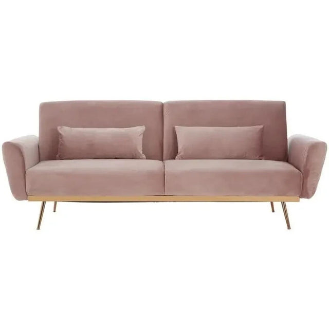 Pink Velvet Sofa Bed Modern 3 Seater Gold Legs Flared Arm Stylish Couch