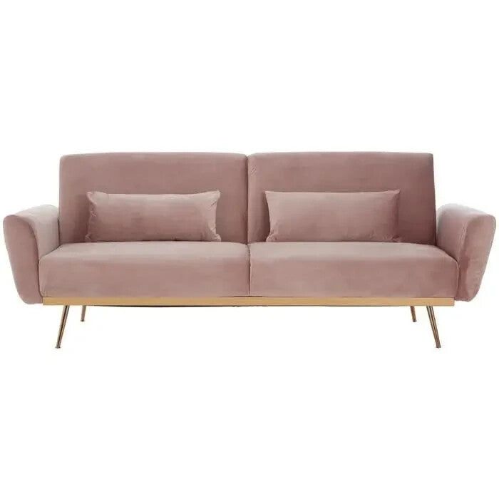 Pink Velvet Sofa Bed Modern 3 Seater Gold Legs Flared Arm Stylish Couch
