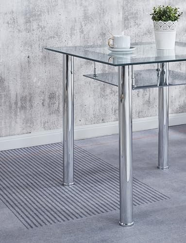 Glass Dining Table 105x70cm Modern Rectangular Grey with Lower Shelf