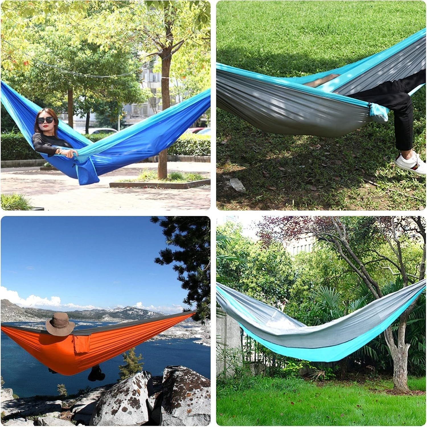 Ultralight Portable Camping Hammock with Tree Straps Breathable Setup Black-Grey