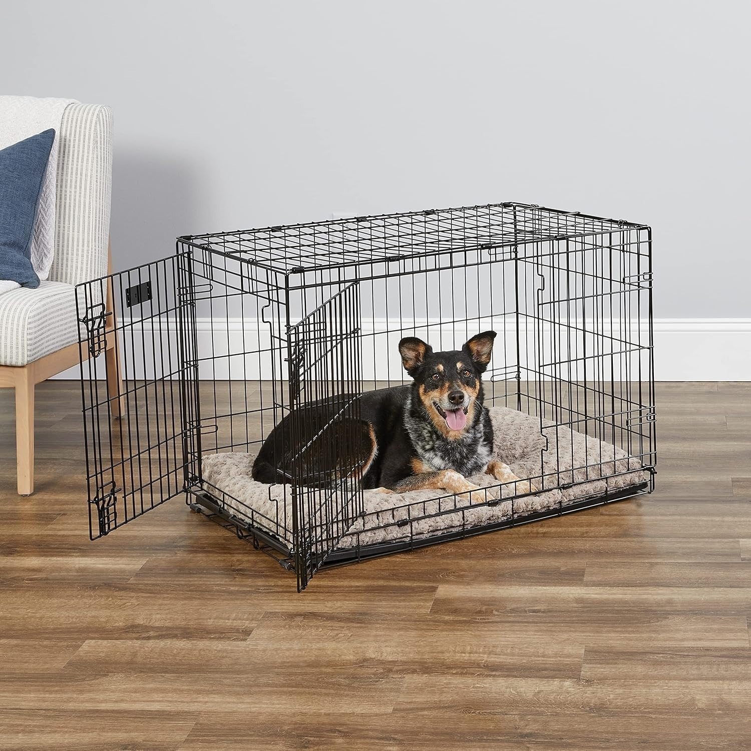 Double Door Medium-Large Dog Crate 36" Foldable Metal Cage with Divider & Pan