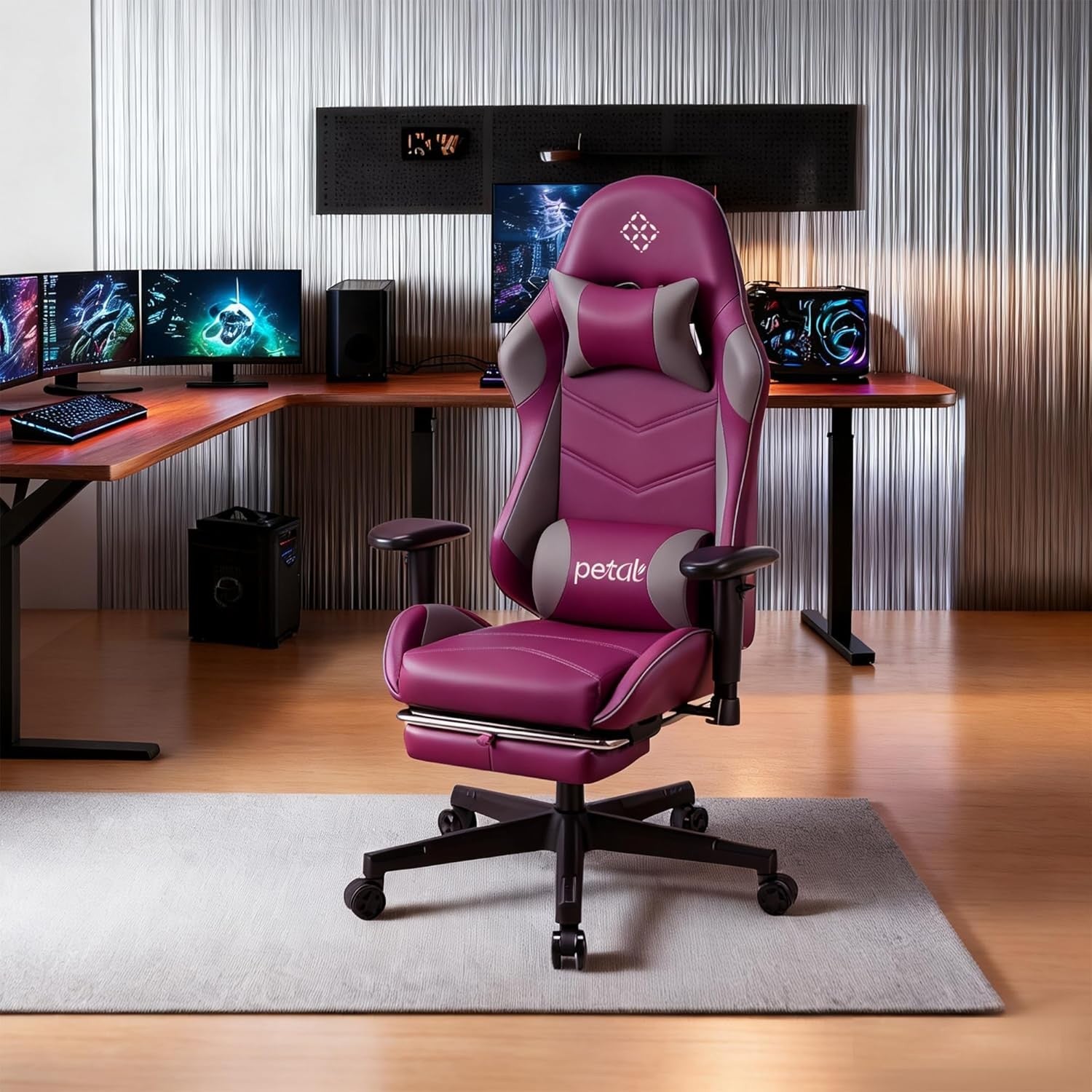 Ergonomic Gaming Chair Recliner w Footrest Lumbar Support Purple