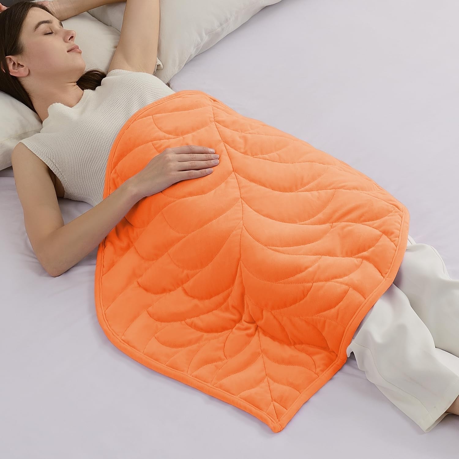 Soft Weighted Lap Blanket 5lbs Orange Velvet Travel Stress Relief Leaf Design
