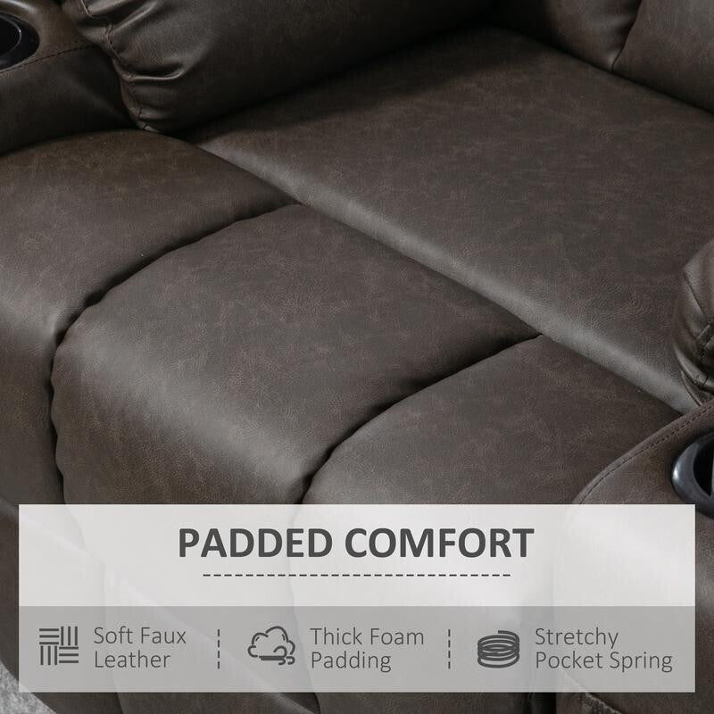 PU Leather Recliner Armchair Swivel Chair w/ Footrest, Cup Holders, Brown