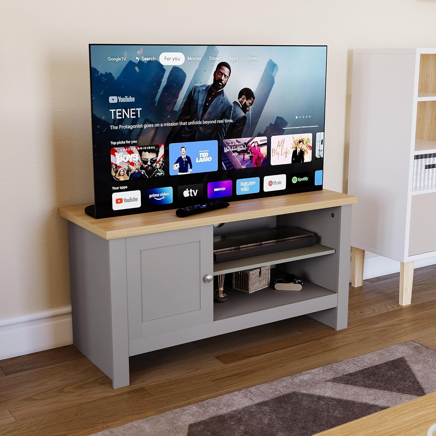 Modern Grey TV Cabinet Stand 1 Door Storage Unit Oak Veneer Entertainment