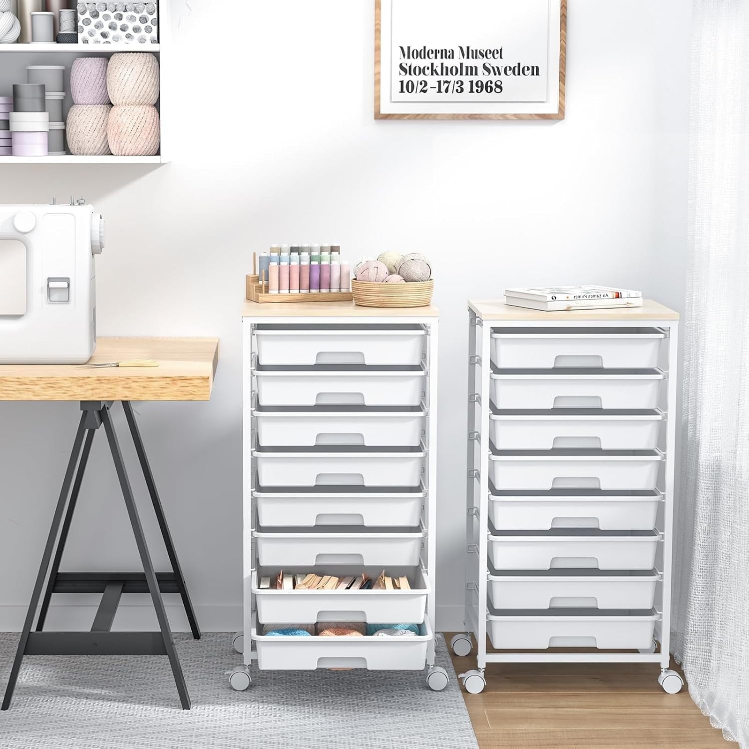 8 Drawer Mobile Storage Cart Rolling Utility Organizer White Trolley
