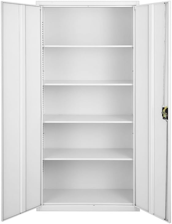 Tall Lockable Metal File Cabinet 5 Tier Storage Cupboard with Shelves