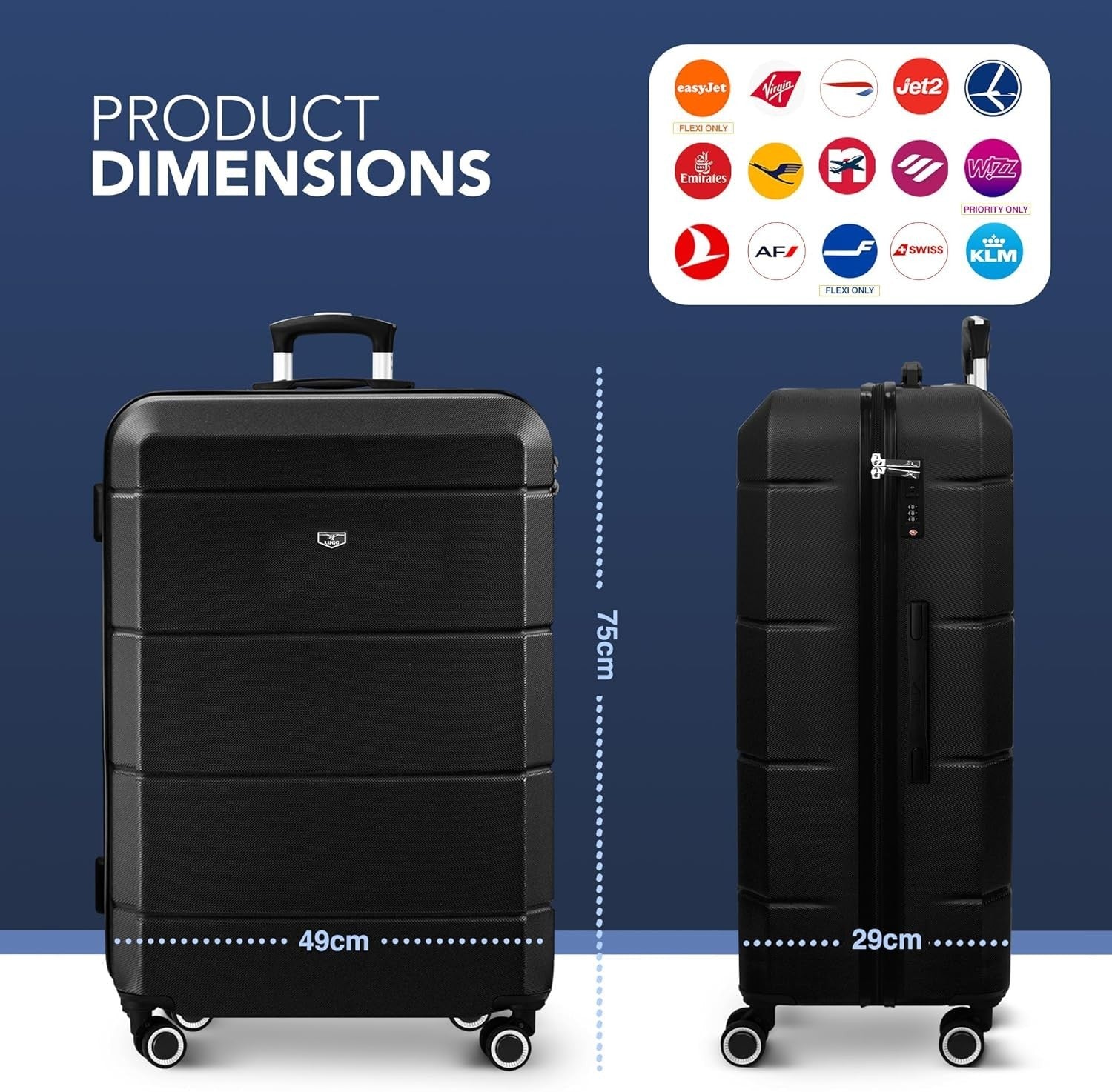 Large Jetset Checked Suitcase 28” ABS Hard Shell 4 Wheel TSA Lock