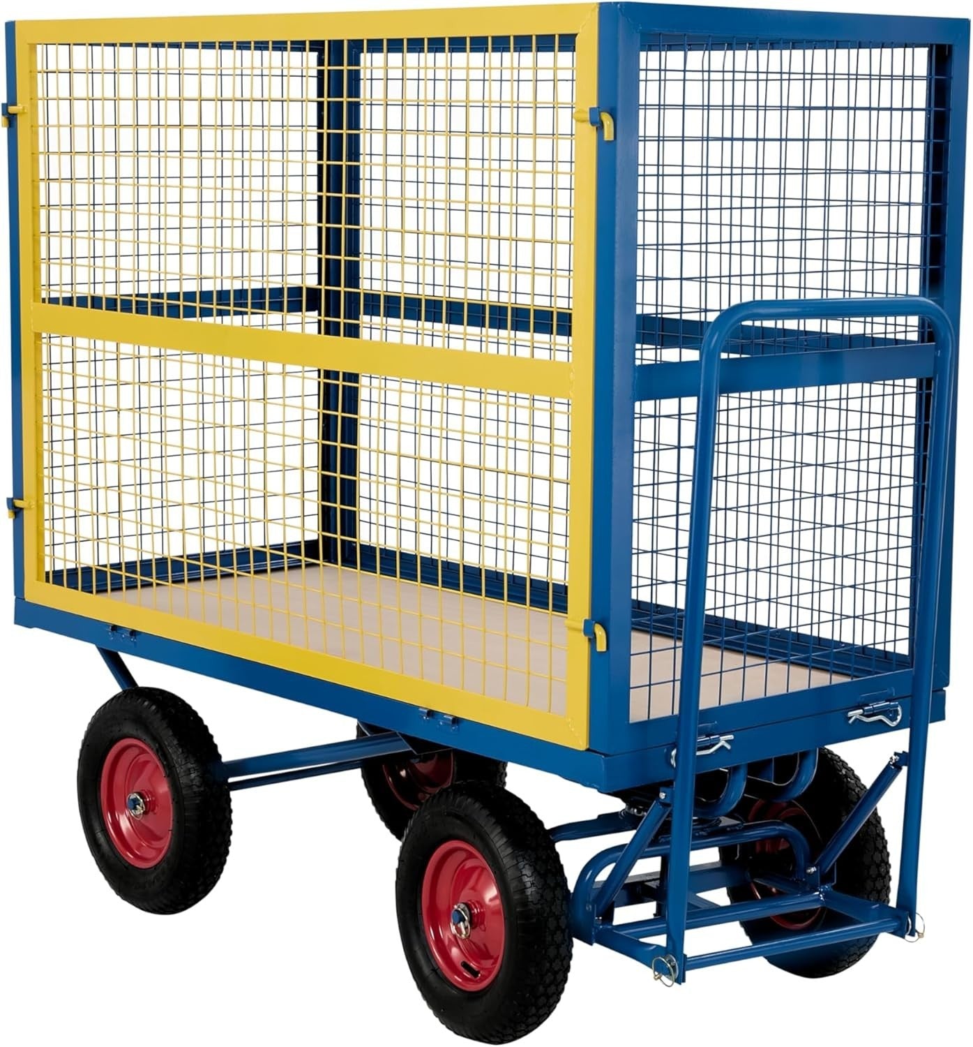 Heavy Duty 1000kg Trolley Mesh Cage Platform Cart Pneumatic Wheels