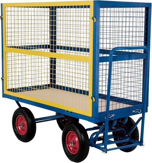 Heavy Duty 1000kg Trolley Mesh Cage Platform Cart Pneumatic Wheels