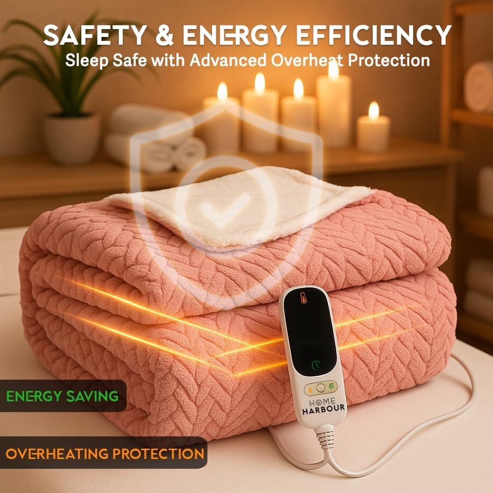 Electric Heated Throw Blanket 180x130cm 9 Heat Levels Timer Sherpa Fleece