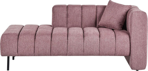 Modern Right Hand Pink Chaise Lounge | Fabric Sofa + Cushion + Metal Legs