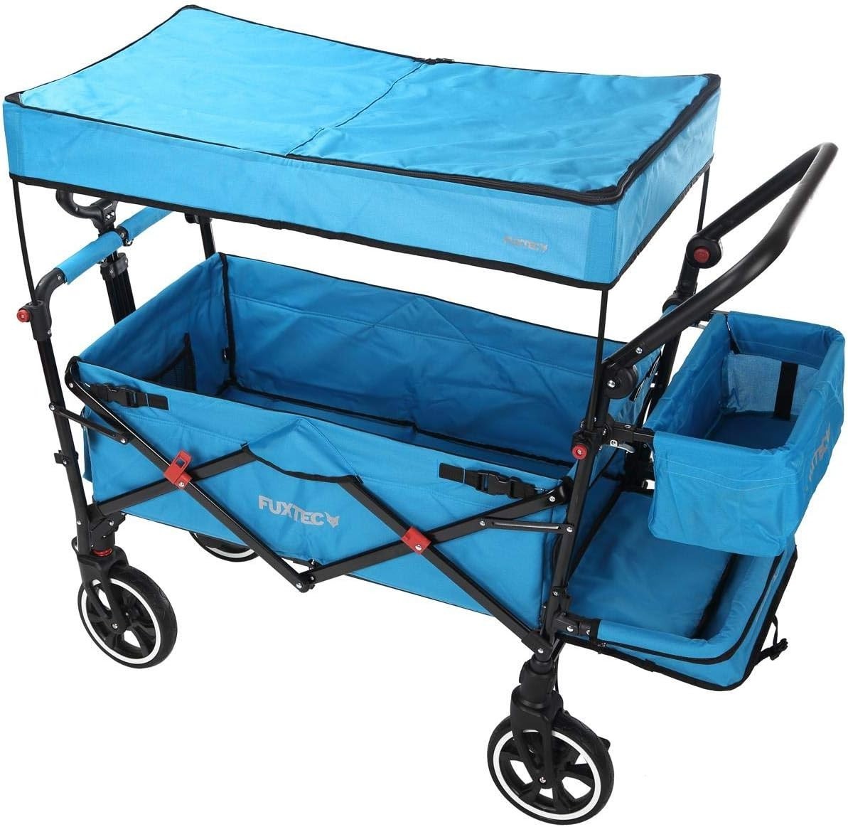 Blue Folding Stroller Wagon Kids Push Pull Cart w/ Canopy & Safety Harness