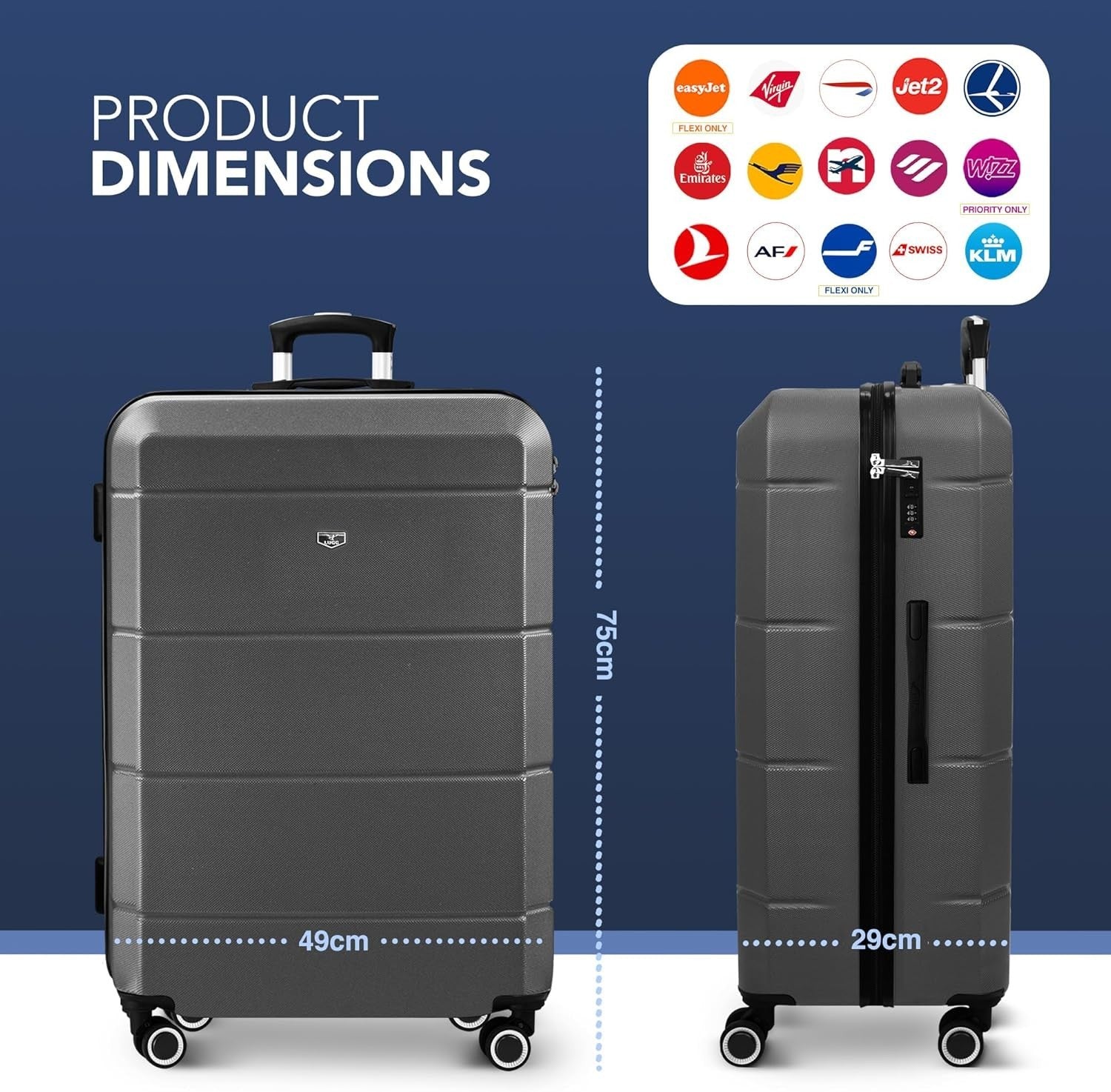 28” Large Checked Suitcase ABS Hard Shell 4 Wheel Spinner TSA Lock