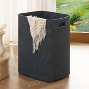 Large Woven Laundry Basket with Handles 16x13x22in Cotton Storage Hamper Blue
