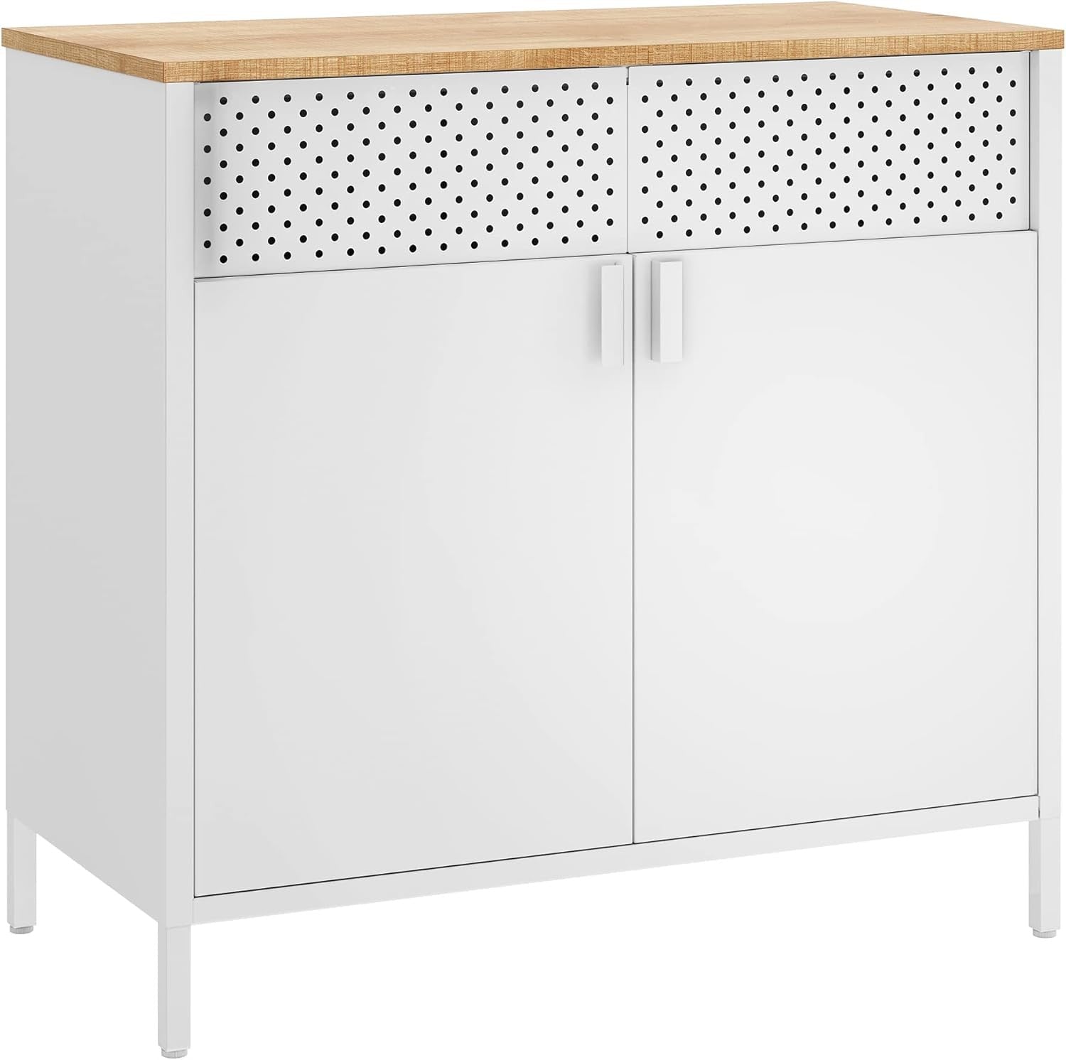 Metal Storage Cabinet Sideboard Cupboard with Shelves Natural White 80cm