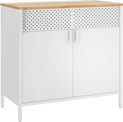 Metal Storage Cabinet Sideboard Cupboard with Shelves Natural White 80cm