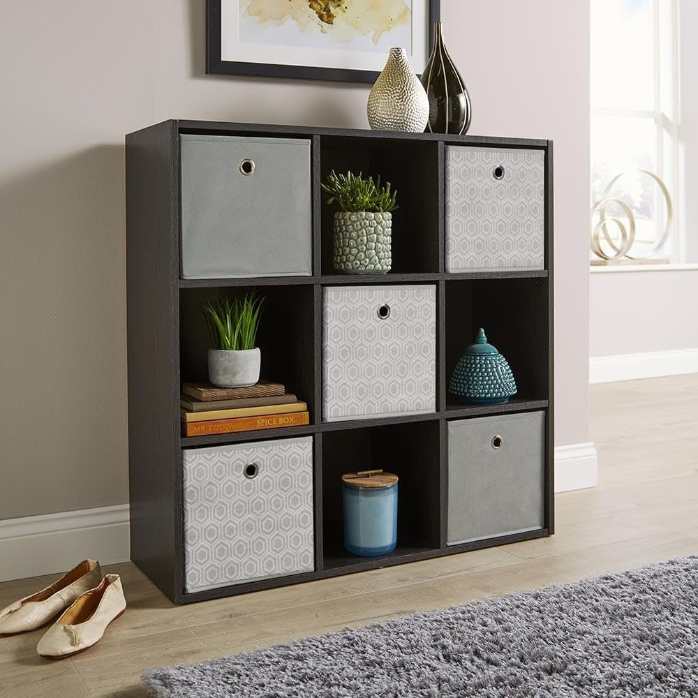 9 Cube Storage Shelf Black Wooden Bookcase Display Unit 90cm