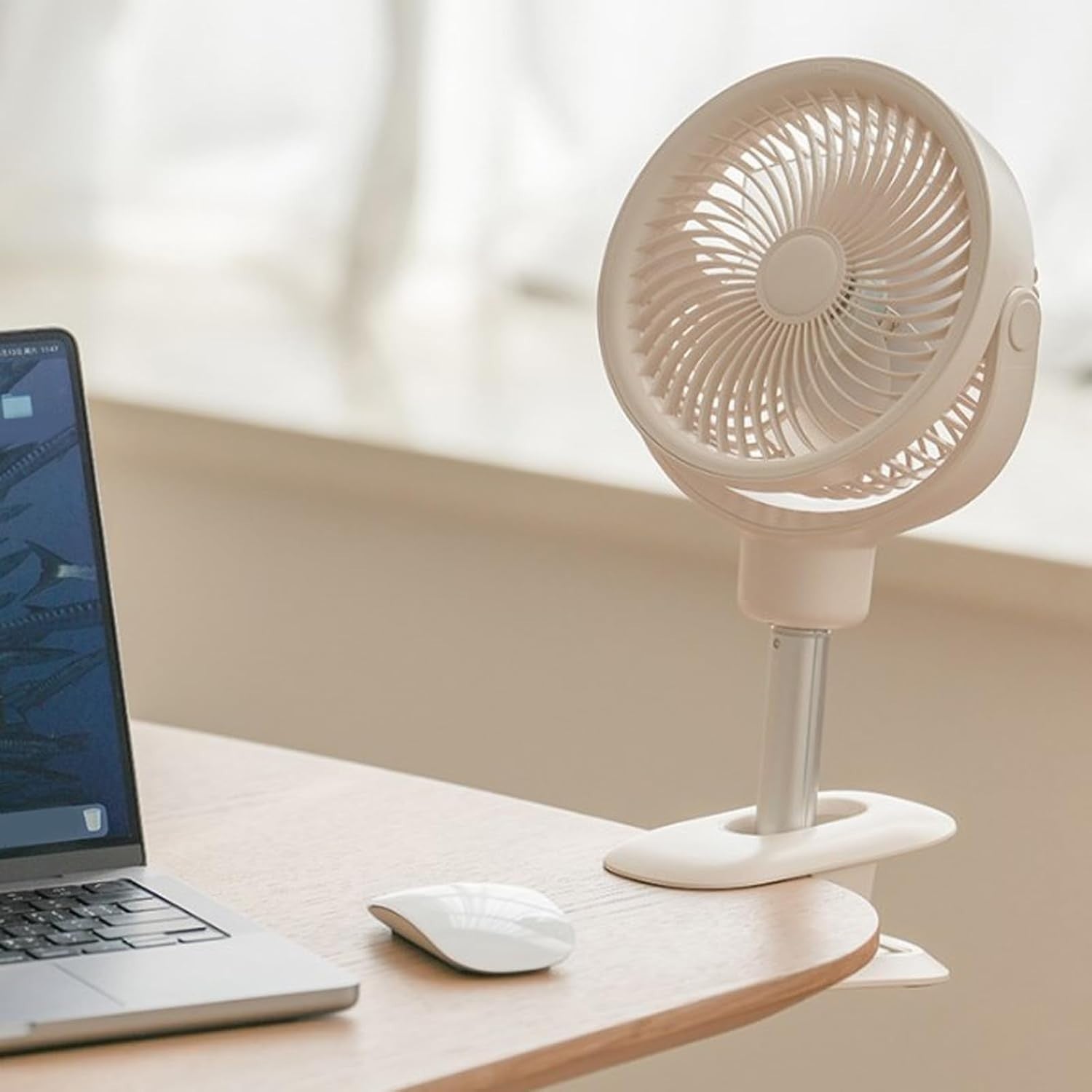 Clip-On Desk & Floor Fan – 4-Speed Telescopic USB Rechargeable with LED Light