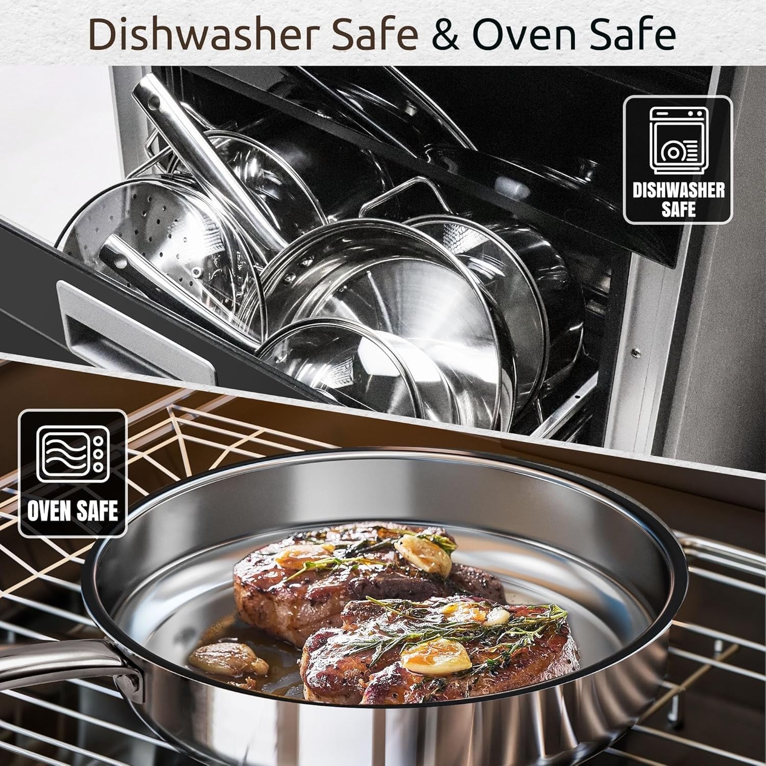 14Pcs Stainless Steel Cookware Set Pots and Pans Induction with Glass Lids