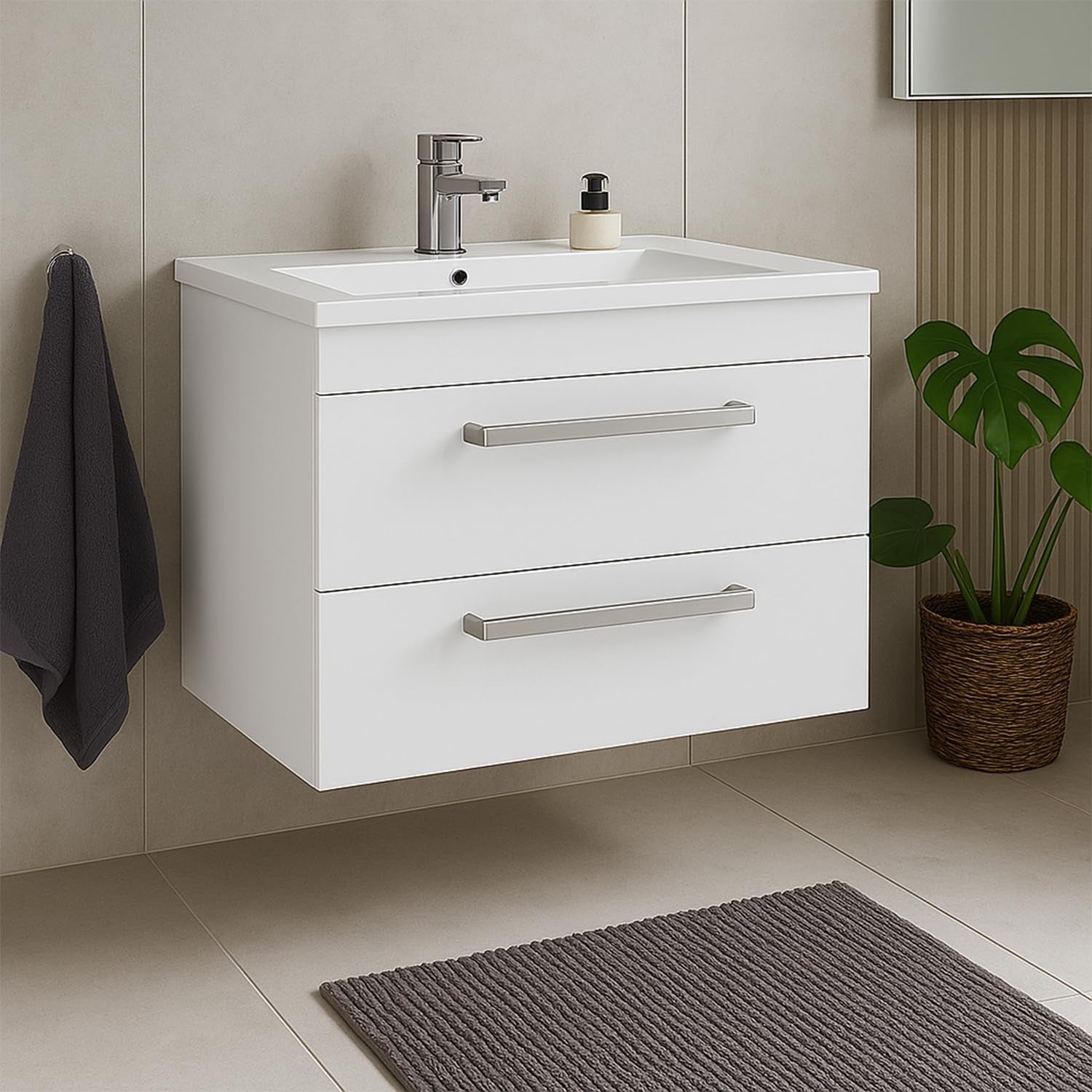 800mm Wall Hung White Bathroom Vanity Unit with Basin Gloss Storage Cabinet