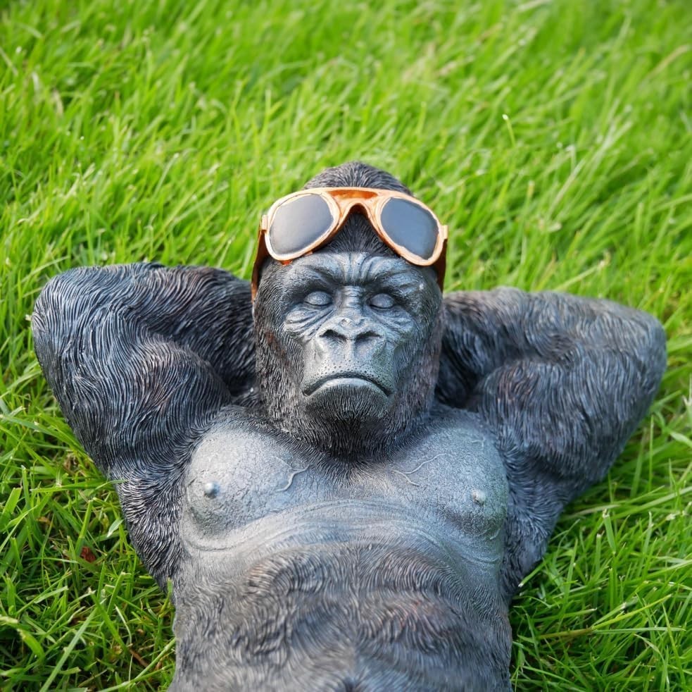 Chilling Gorilla Garden Ornament 44cm Fun Resin Monkey Statue Outdoor Decor