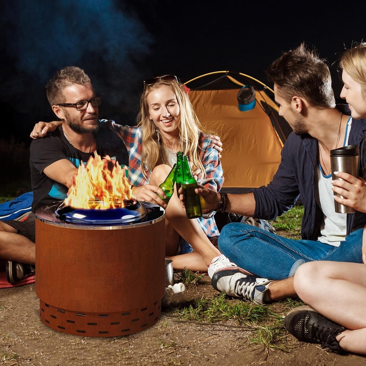 Smokeless Fire Pit Outdoor Stove Portable Stainless Steel Bonfire Bowl 49cm