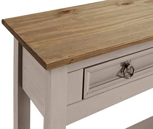 Grey 2 Drawer Console Table Pine Wood Wax Finish – Slim Hallway Storage