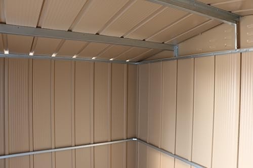 Metal Garden Storage Shed 8x6ft Waterproof Outdoor Tool Shed Woodgrain Brown
