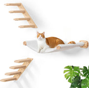 Wall Mounted Cat Hammock & Shelves Set Wooden Cat Climbing Furniture
