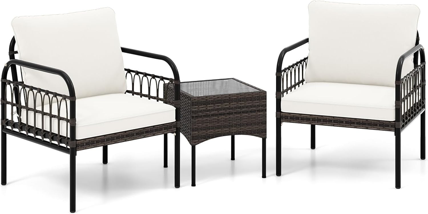 Outdoor 3PC Patio Bistro Set Metal Frame Sofa Table Cushions Garden Furniture