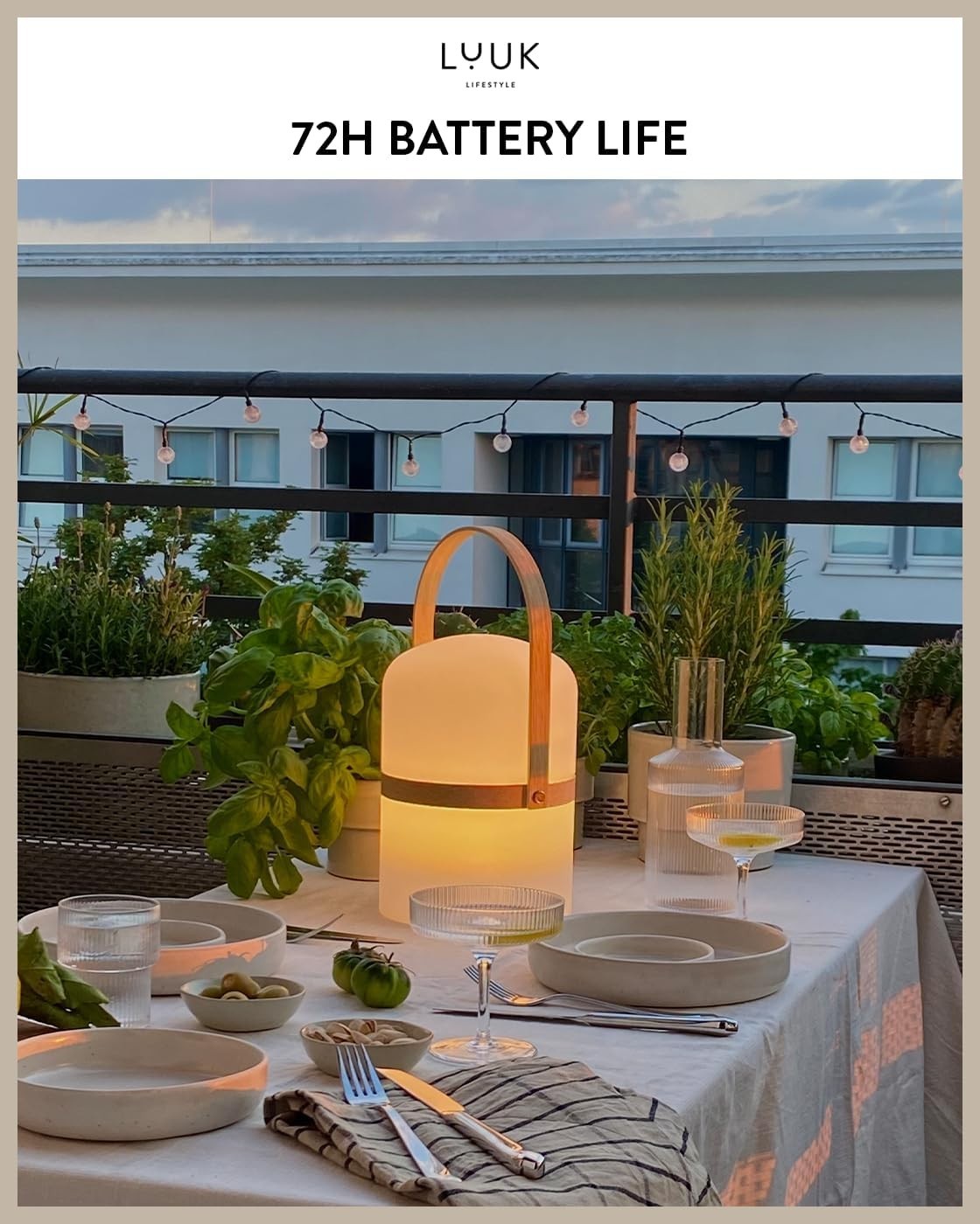 LED Lantern Wood 36cm Rechargeable Portable Light