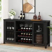 Black Oak Wine Bar Cabinet Sideboard with Wine Rack & Glass Storage 140cm