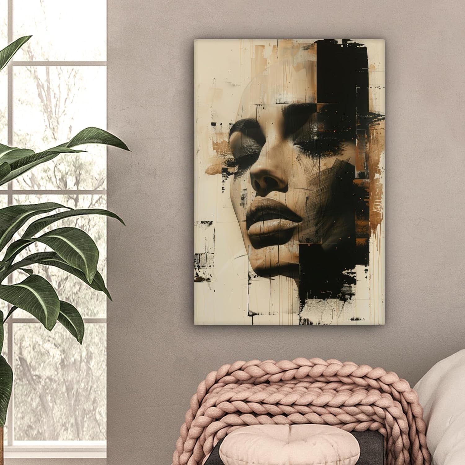 Beige Abstract Woman Canvas Wall Art 40x60cm Framed Print