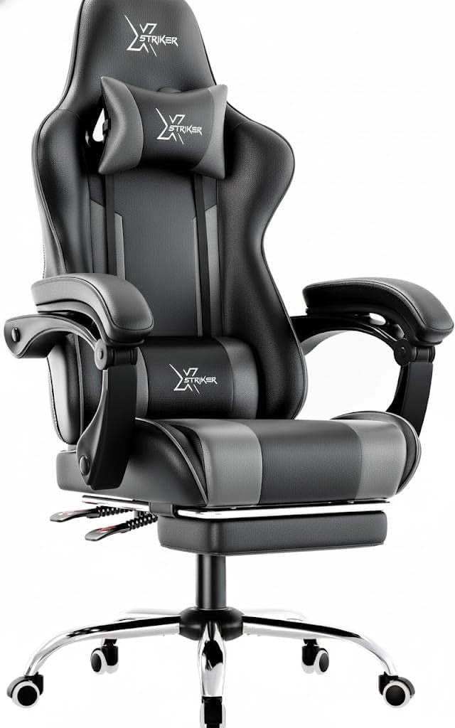 Ergonomic Gaming Chair w/ Footrest Recliner Lumbar Support Black Grey