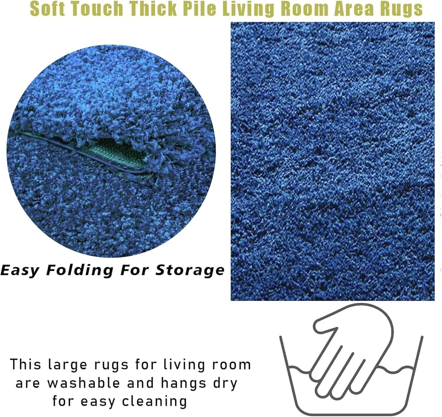 Extra Large Shaggy Rug 160x230cm 5cm Thick Soft High Pile Navy Blue Carpet