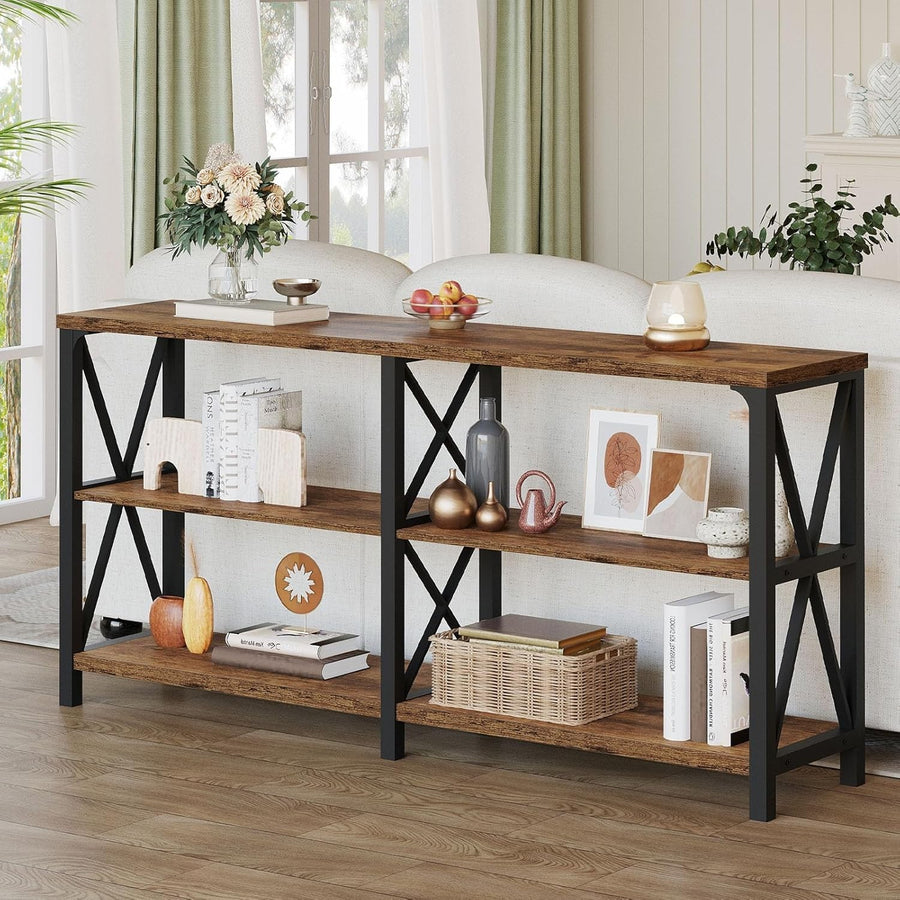 Rustic Wood Console Table Sofa Entryway Desk w/ Shelves 63" Storage