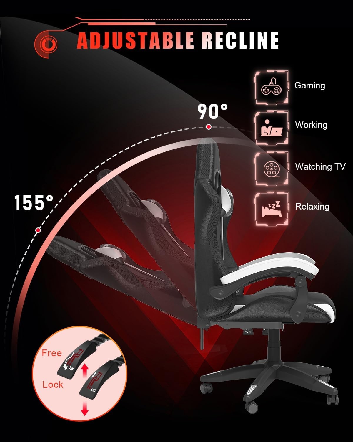 Gaming Chair Recliner Leather w/ Lumbar Headrest