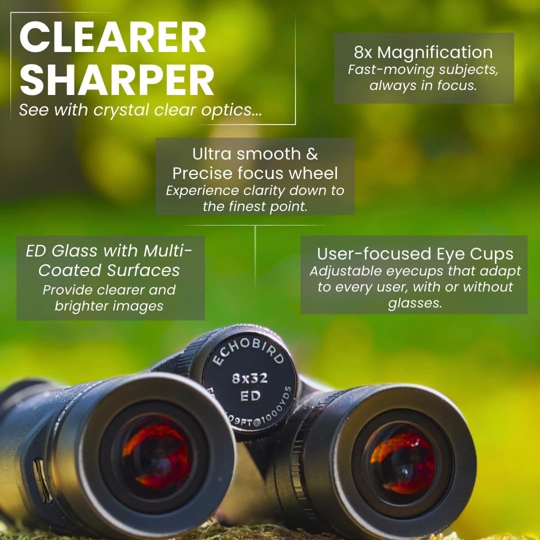 8x32 ED Compact Waterproof Binoculars High Power HD Optics for Hiking Bird Watch