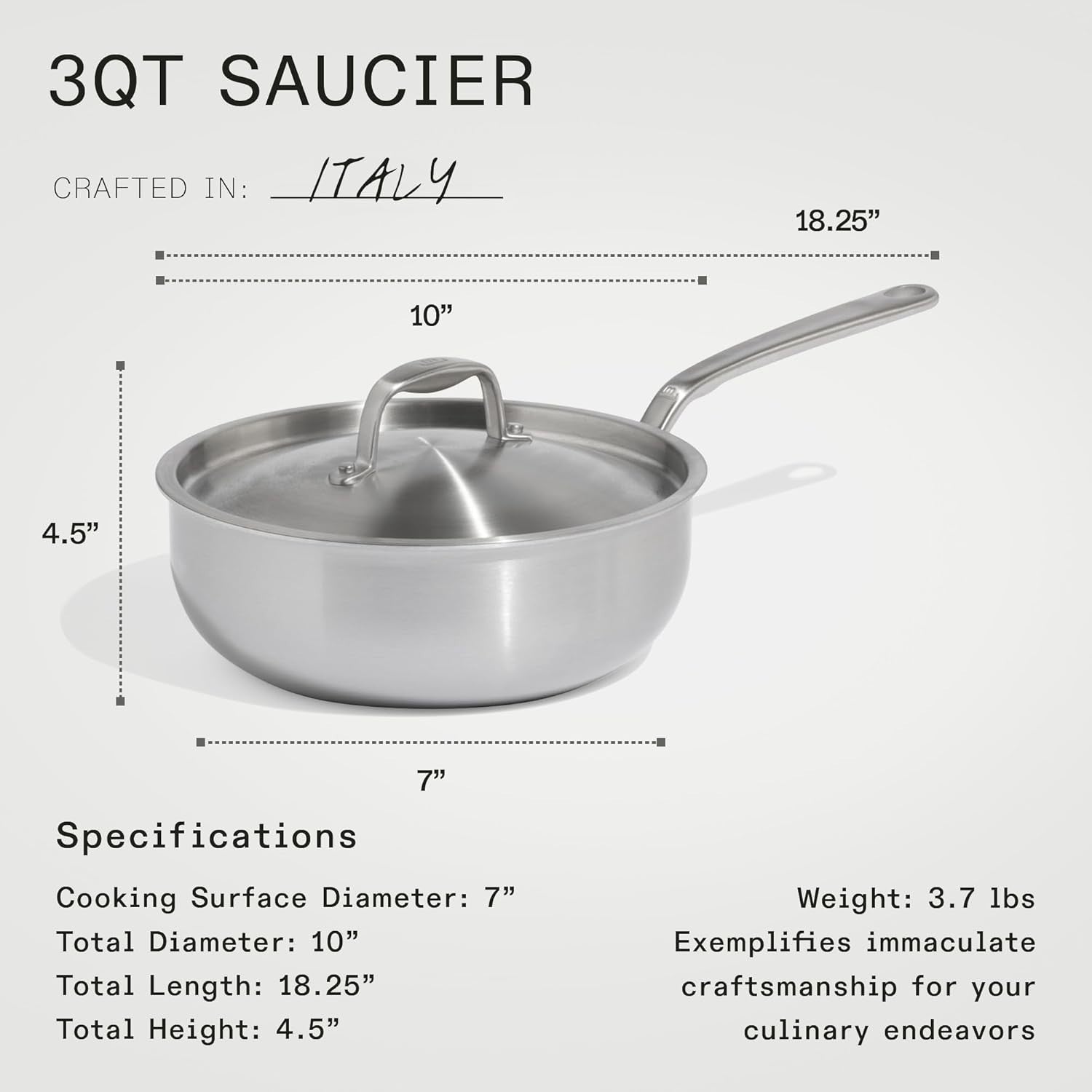 3QT Ceramic Non Stick Saucier Pan 5-Ply Stainless Steel Oven Safe