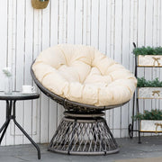 Rattan Swivel Papasan Chair Outdoor Round Wicker Seat w/ Cushion Beige 360°