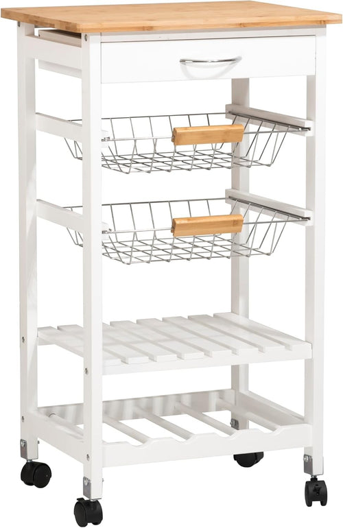 5 Tier Kitchen Trolley Rolling Storage Cart Drawer Baskets Wine Rack