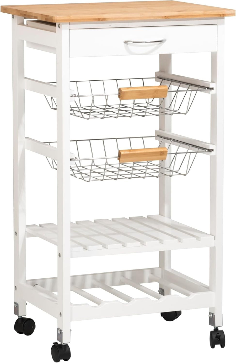 5 Tier Kitchen Trolley Rolling Storage Cart Drawer Baskets Wine Rack