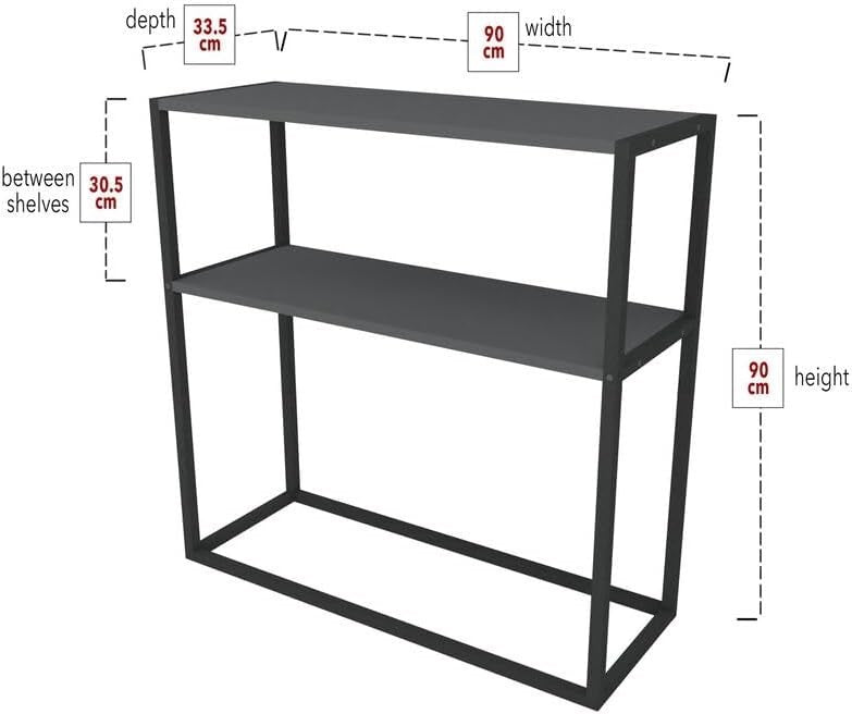 Slim Console Table 90cm with 2 Shelves, Metal Frame, Anthracite Finish