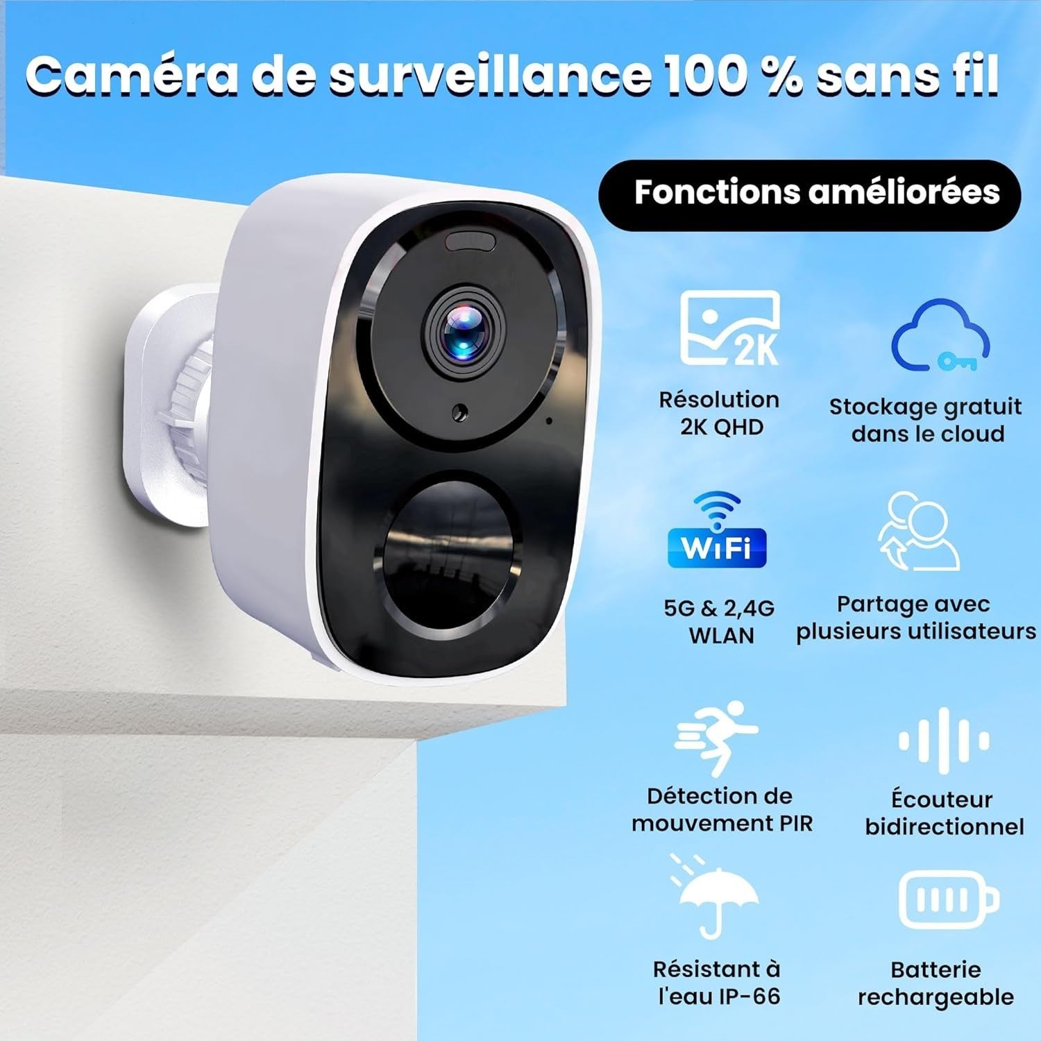 2K Wireless Security Camera Outdoor 64GB SD Card Color Night Vision
