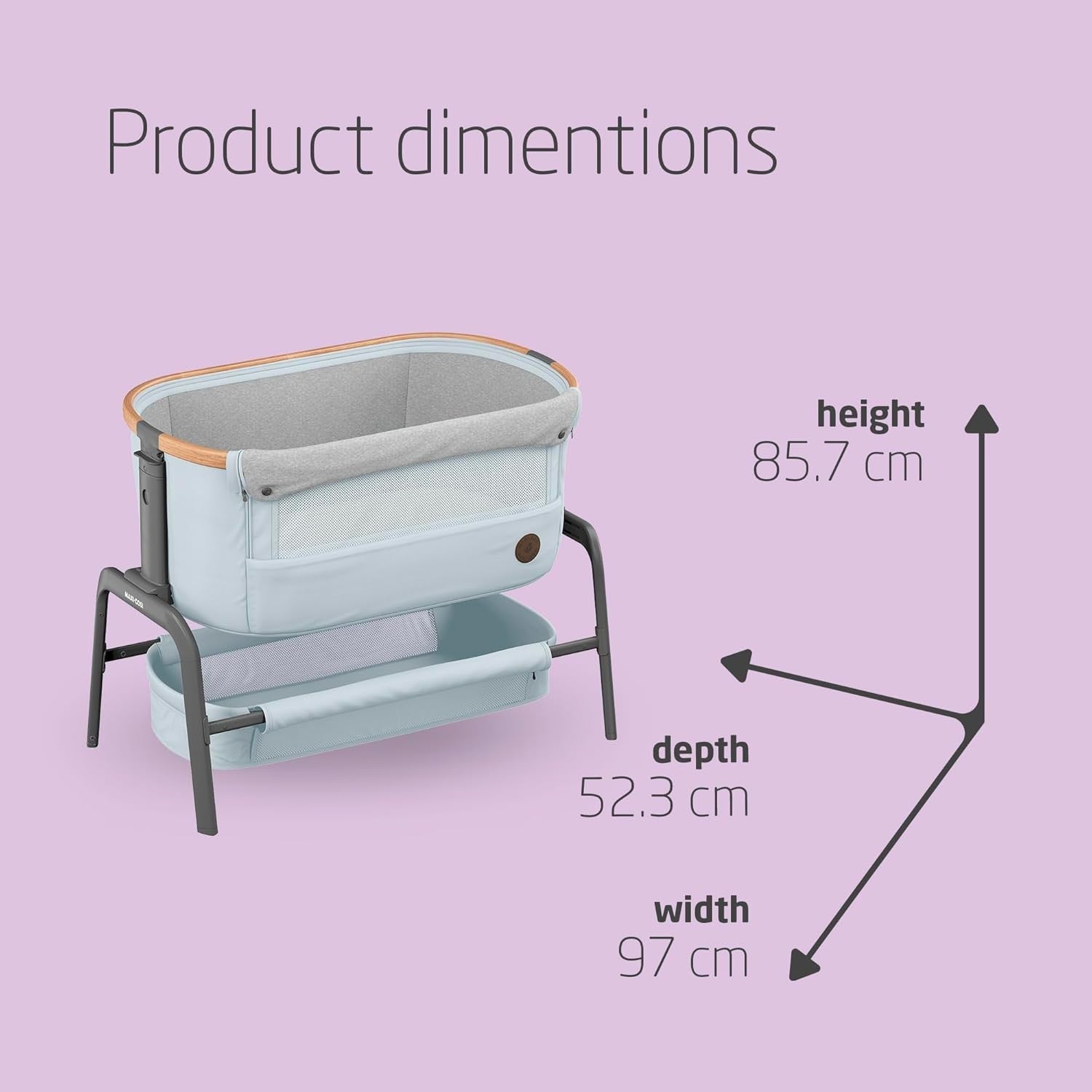 Foldable Baby Bedside Crib Co-Sleeper Adjustable Height with Mattress Grey