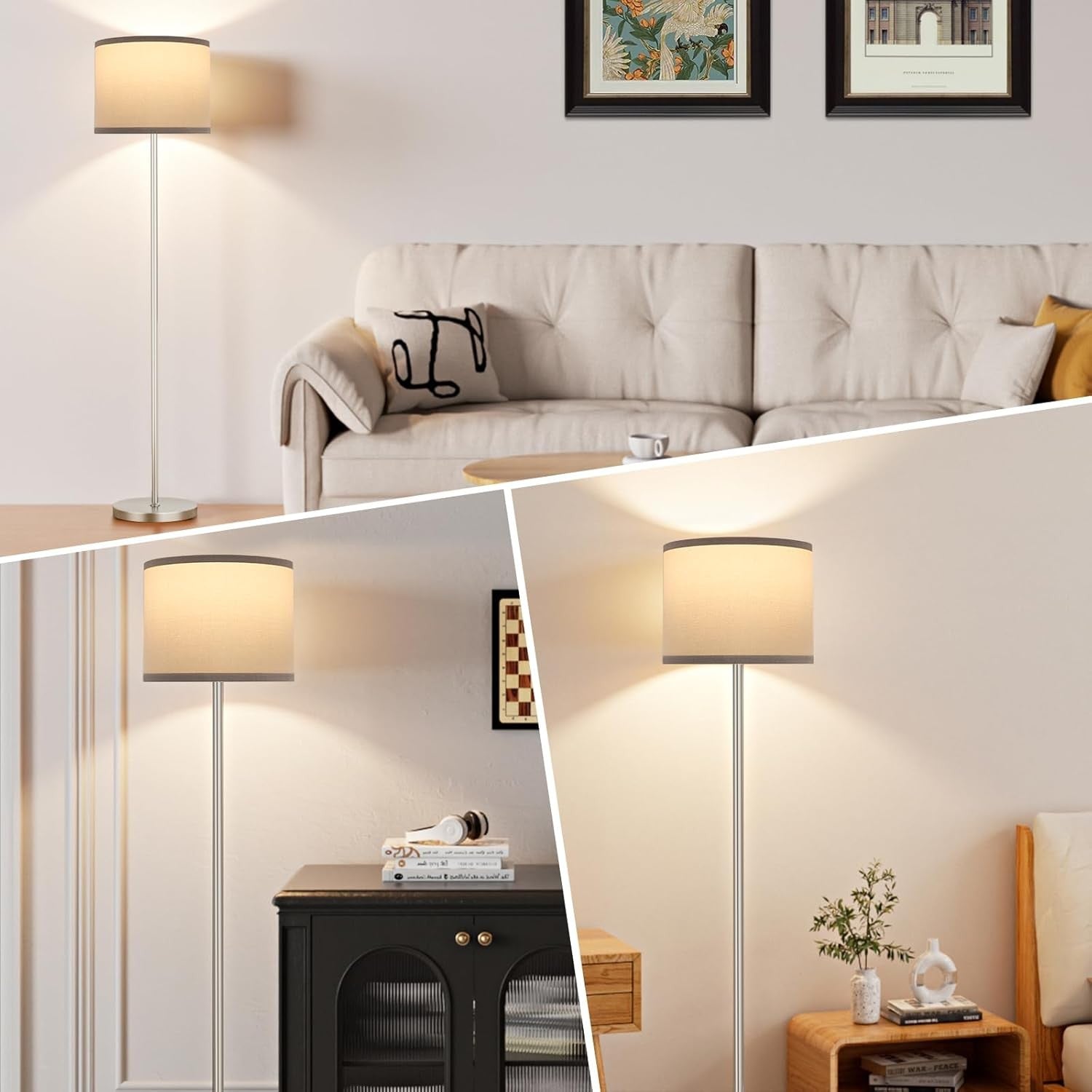LED Floor Lamp Remote Control Dimmable Grey Shade Modern Standing Light